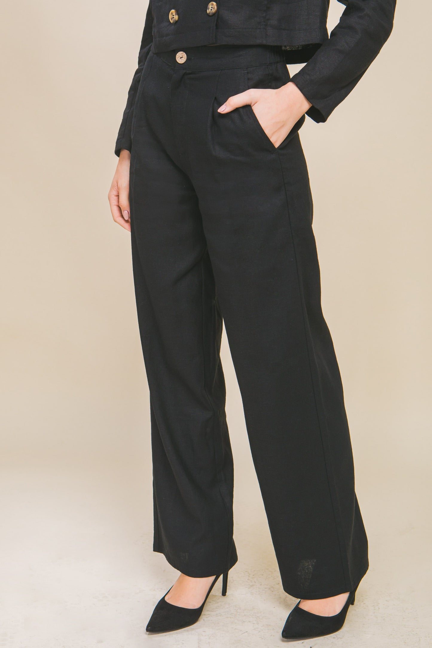 Style 6881 Black Linen / Viscose Front Creased Pants