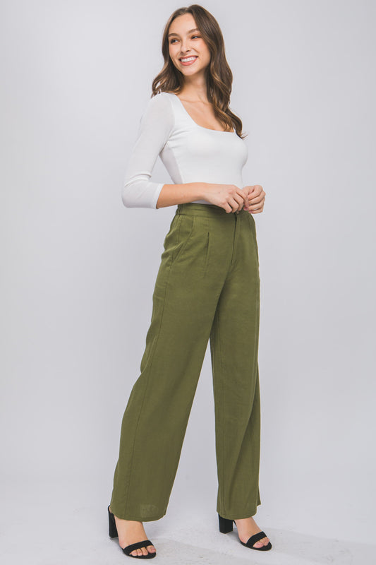 Copy of Style 6881 Olive Linen / Viscose Front Creased Pants
