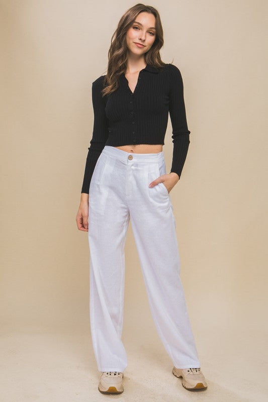 Style 6881 White Linen / Viscose Front Creased Pants