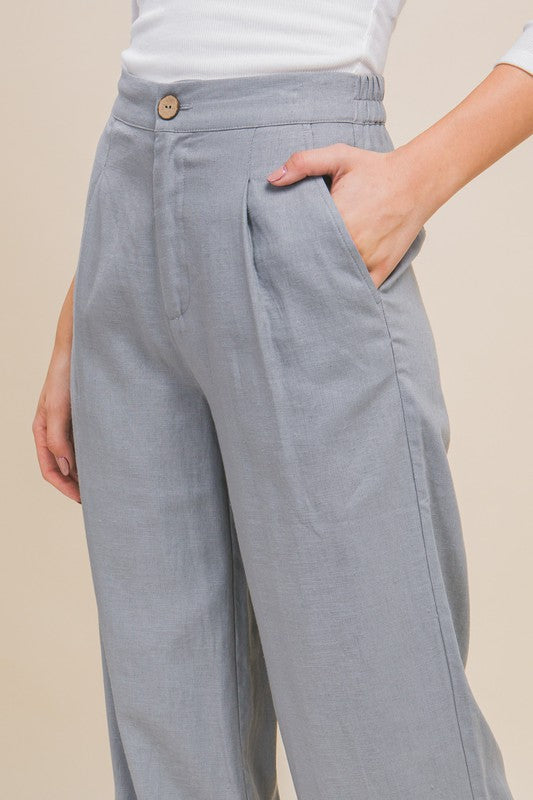 Style 6881 Gray Linen / Viscose Front Creased Pants