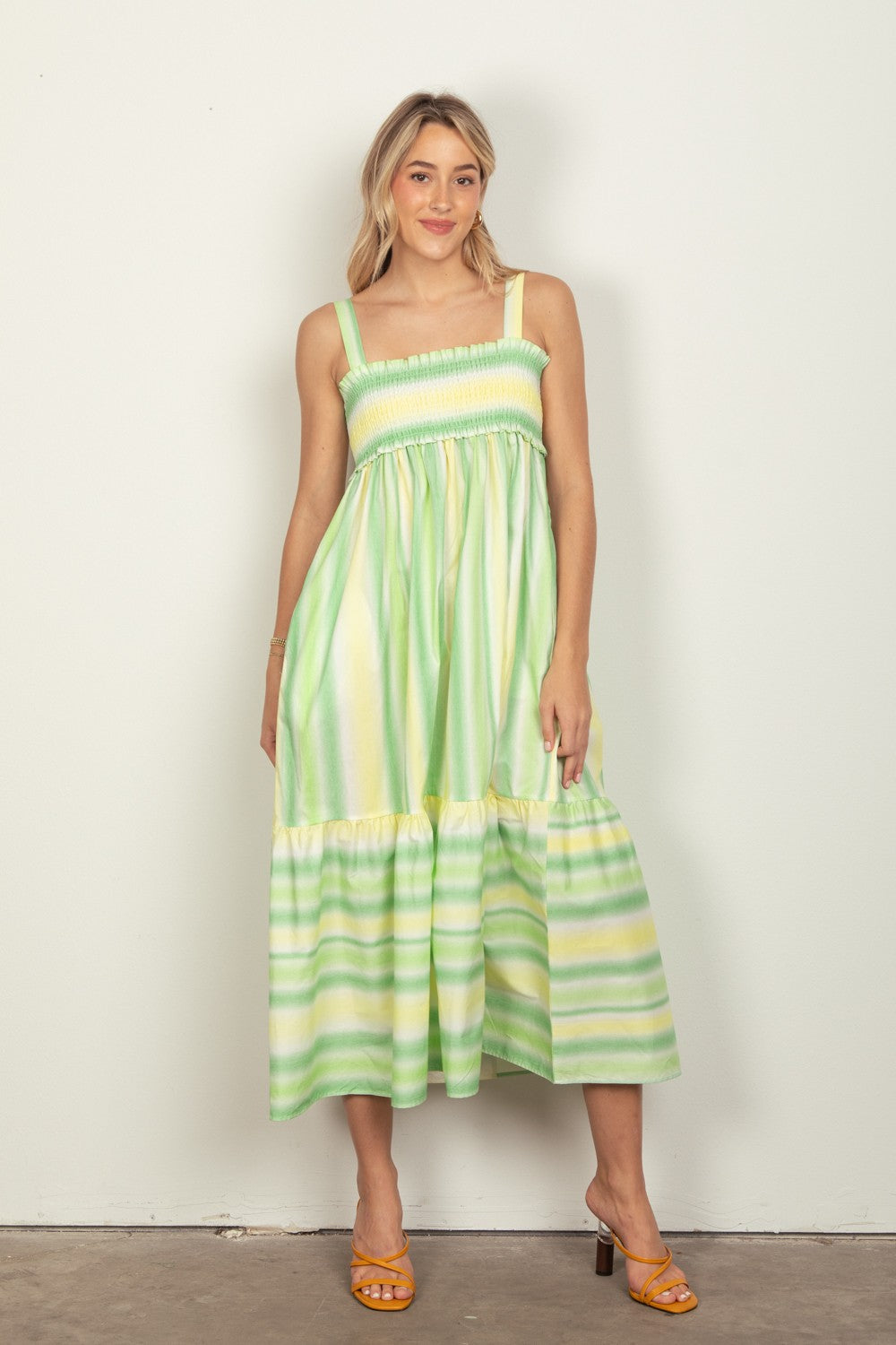Style 31194 Green Multi Color Stripe Woven Midi Dress