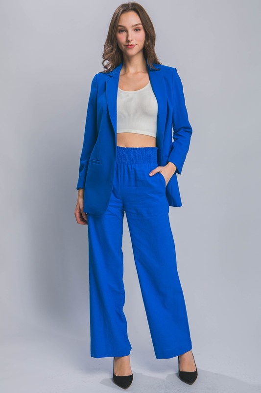 Style 6811 Blue Linen Smocked Waist Pants