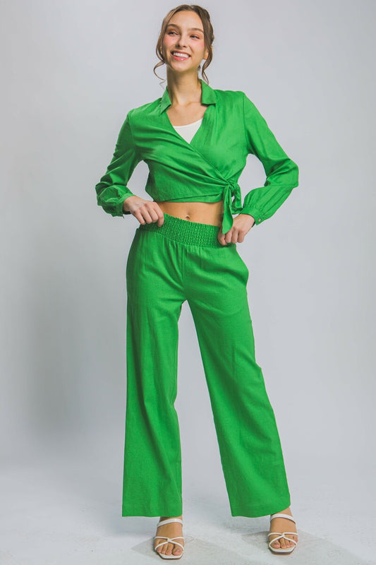 Style 6811 Apple Linen Smocked Waist Pants