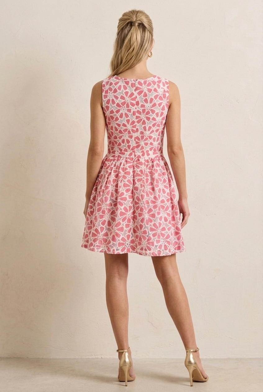 213156 Coral Blossom Lace Mini Dress