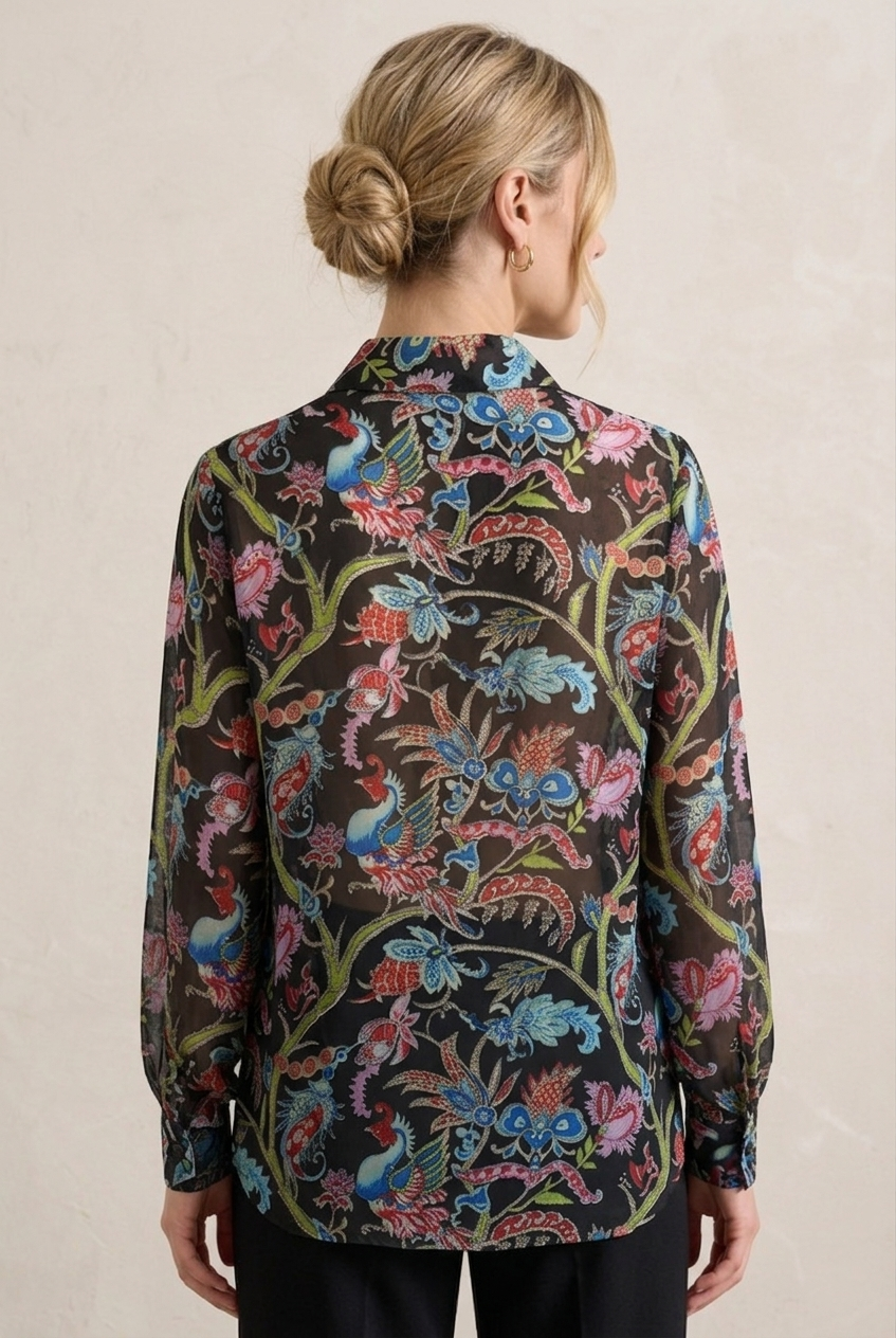 224 Midnight Garden Exotic Bird Blouse