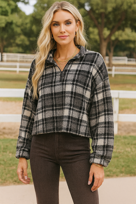2669S Black & White Plaid Zip-Up Sweatshirt