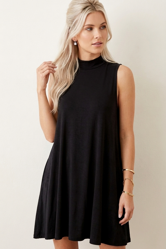 2905 Black Sleeveless Pocket Dress
