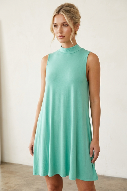 2905 Mint Breeze Sleeveless Pocket Dress