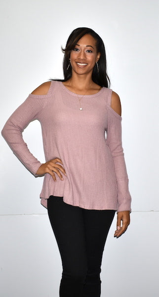 15237 Mauve Cold Shoulder Sweater Top