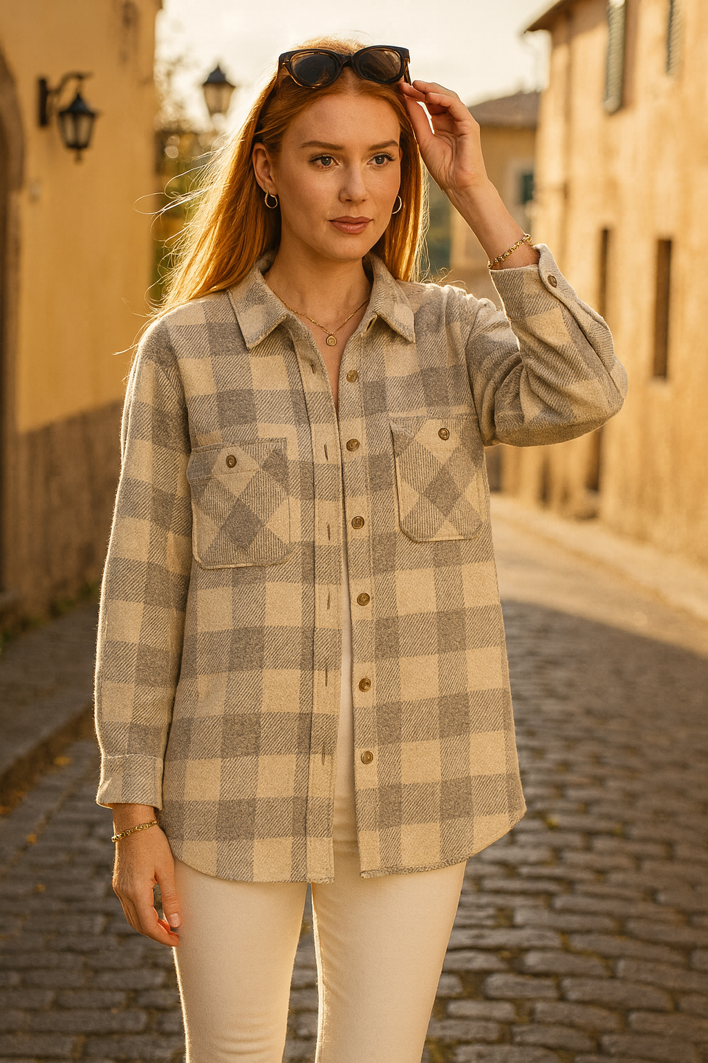 29731S Chic Neutral Grey Plaid Shacket