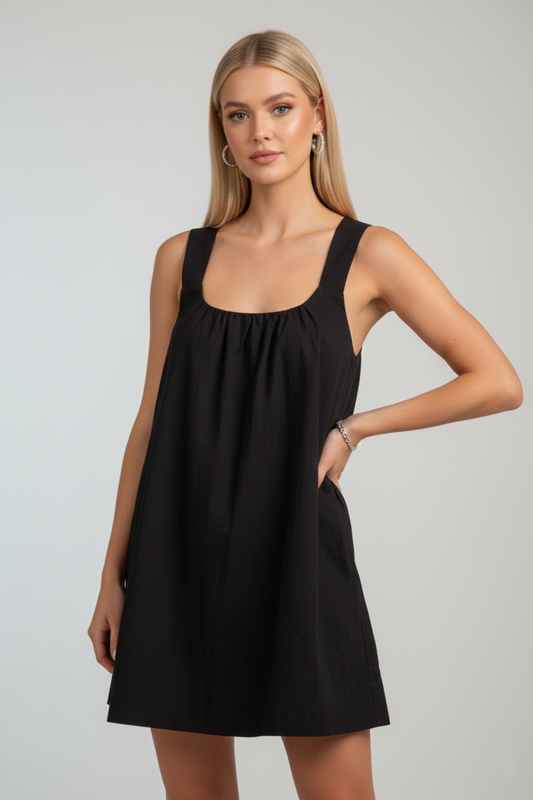 30273 Black Quilted Strap Criss Cross Back Dress