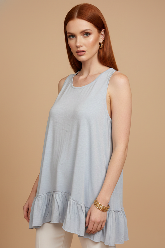 319 Powder Blue Ruffle-Hem Sleeveless Top