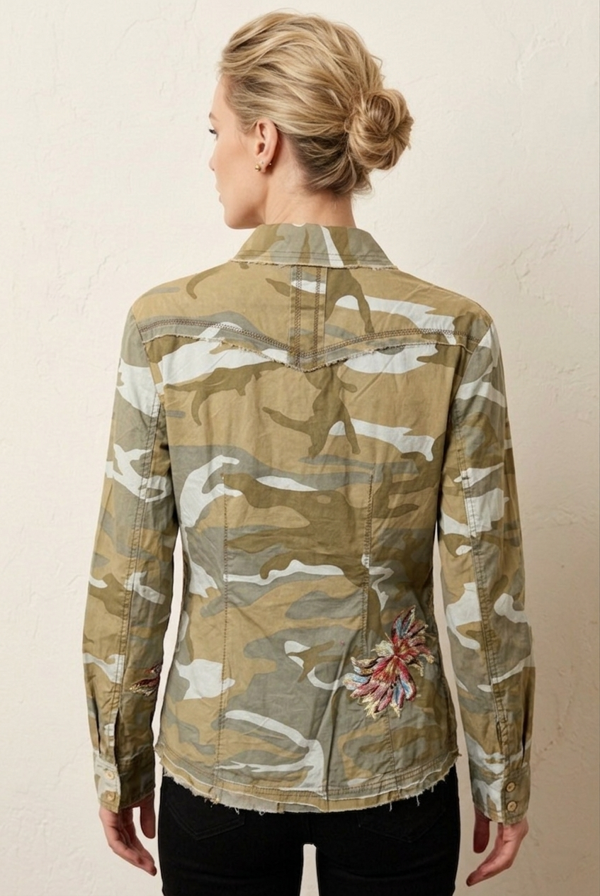 36501 Camo Rebel Floral Embroidered Top