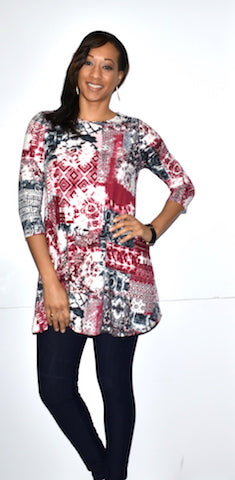 21012 Red/Black DTY Fabric Tunic Top