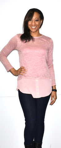 2229 Pink Layered Button Top