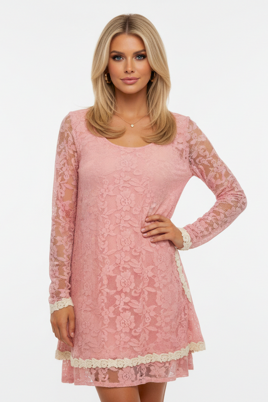4239 Blush Rose Lace Dress with side pockets