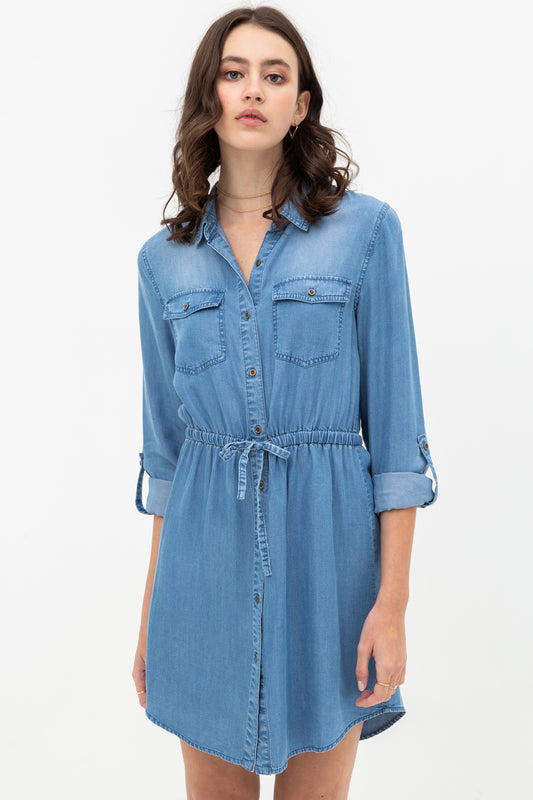 Style 4394-6 Denim Drawstring Button Down Dress