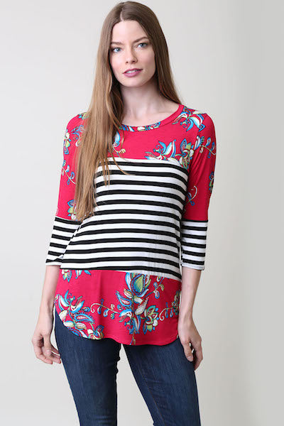 3705 Black/White Horizontal Striped Top