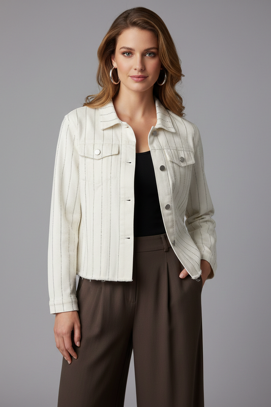 4768 White Glam Embellished Denim Jacket