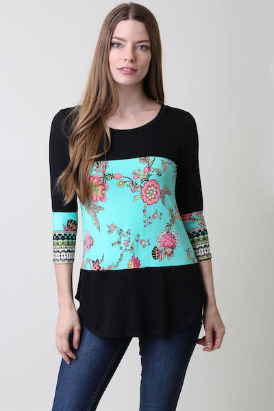 3705 Black/Blue Printed Top