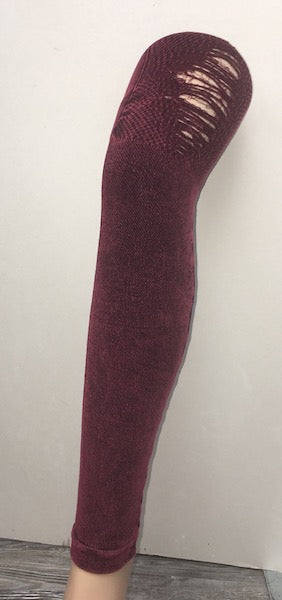 Burgundy 02 Distressed Moto Legging