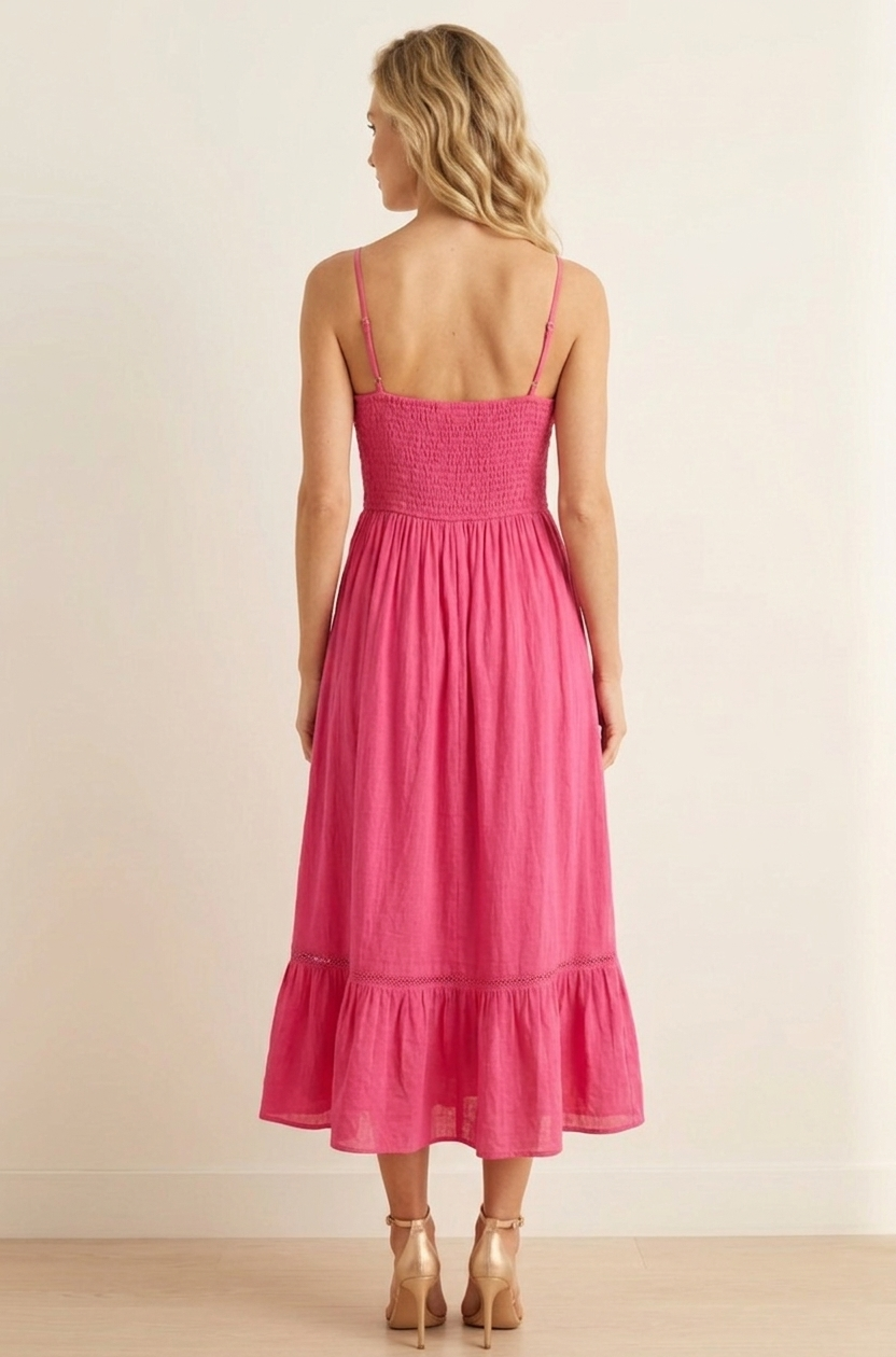 4825 Raspberry Glow Button-Front Lined Midi Dress