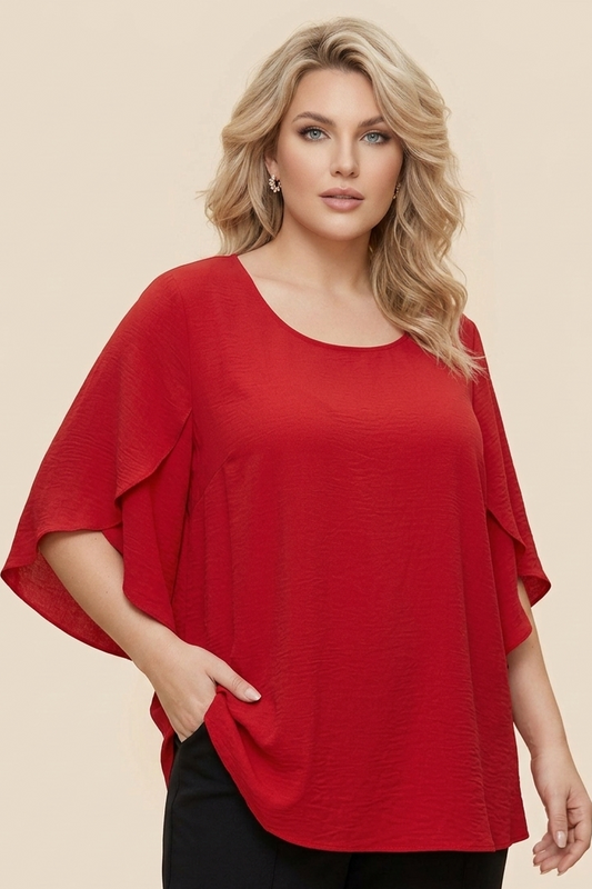 5514 Red Flame Split Bell Sleeve Top Plus