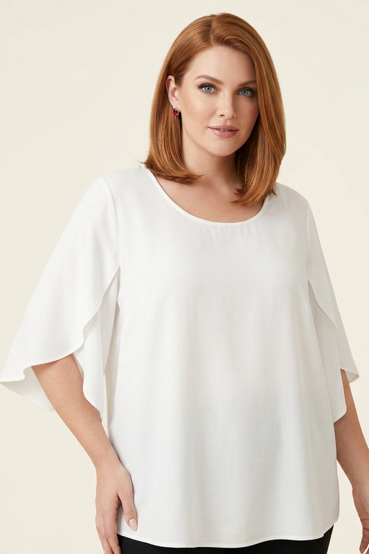 5514 White Mist Split Bell Sleeve Top Plus