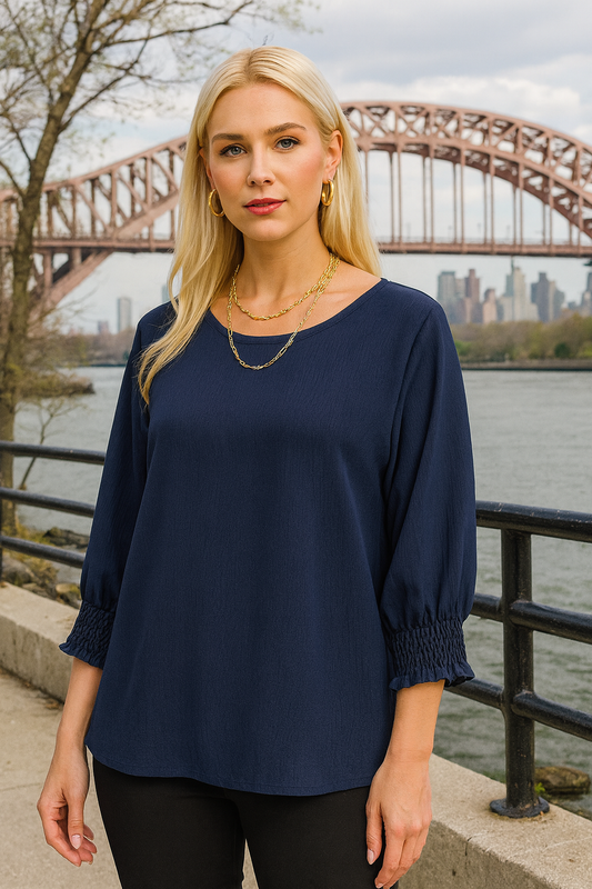 5547 Midnight Sapphire Smocked Sleeve Blouse