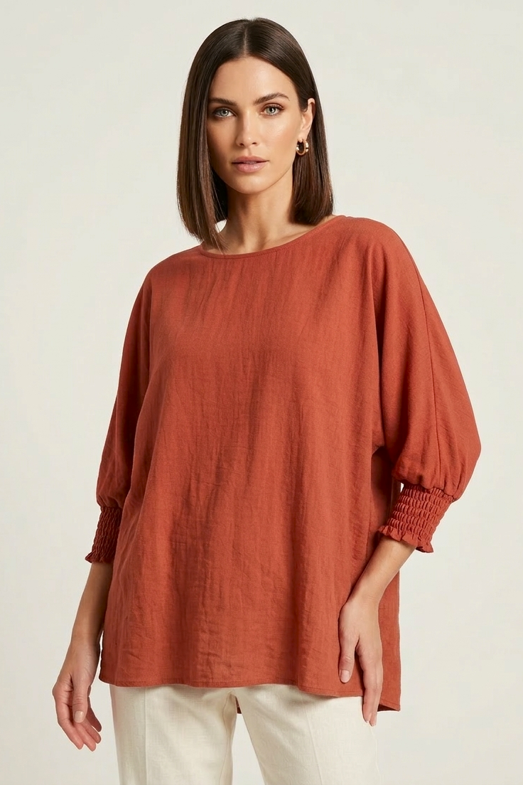 5547 Rust Smocked Sleeve Blouse
