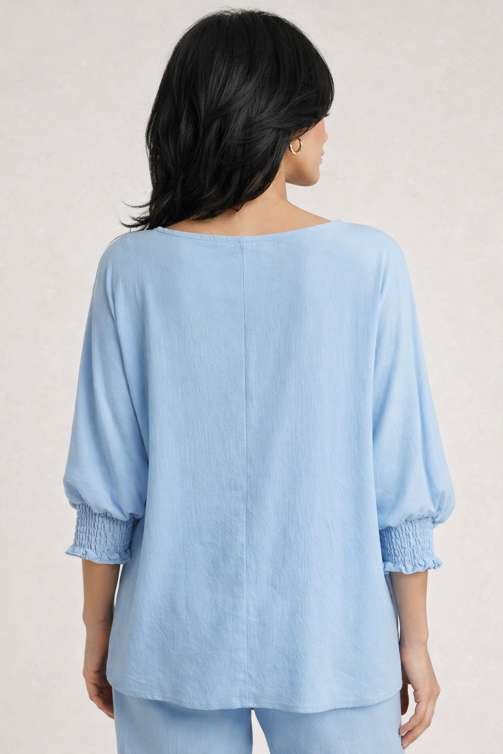 5547 Sky Blue Smocked Sleeve Blouse