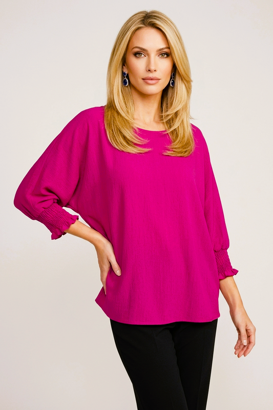 5547 Vibrant Fuchsia Smocked Sleeve Blouse