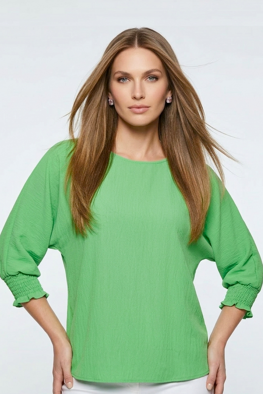 5547 Vibrant Green Smocked Sleeve Blouse