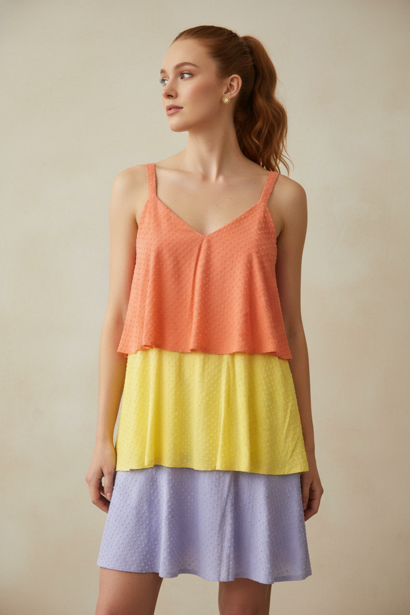 5758 Peach Sorbet Tiered Dress