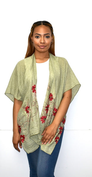 Sage Green Embroidered Kimono