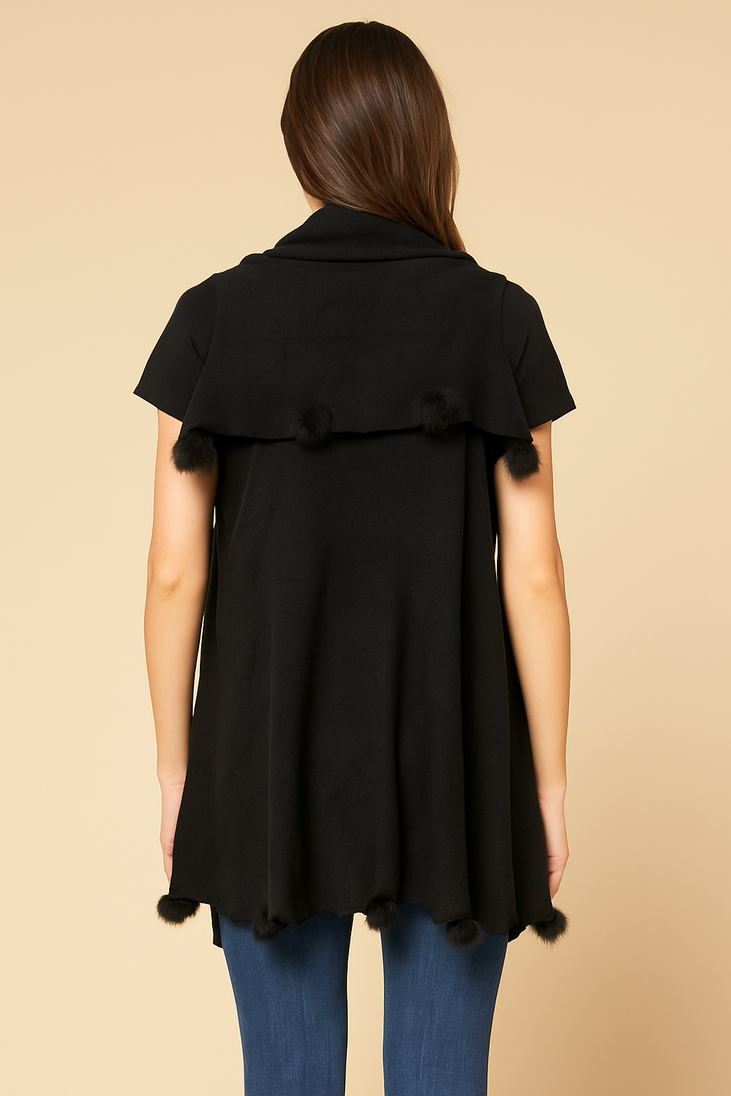 Style HY3713 Black Pom Trim Wrap Shawl