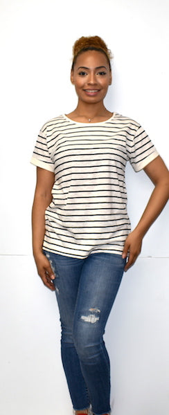 582 Black Beige Striped Top