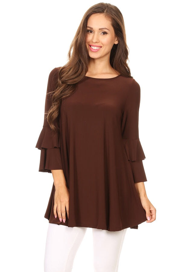 1418 Chocolate Ruffled Top