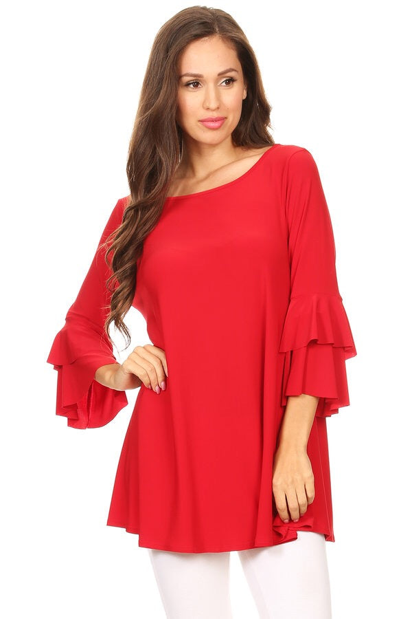 1418 Red Ruffled Top