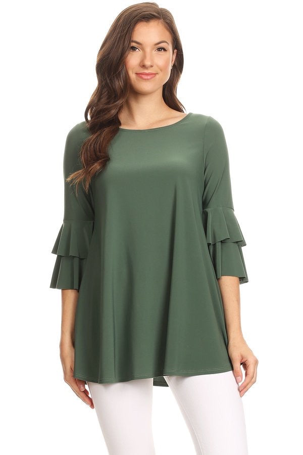 1418 Light Olive Ruffled Top