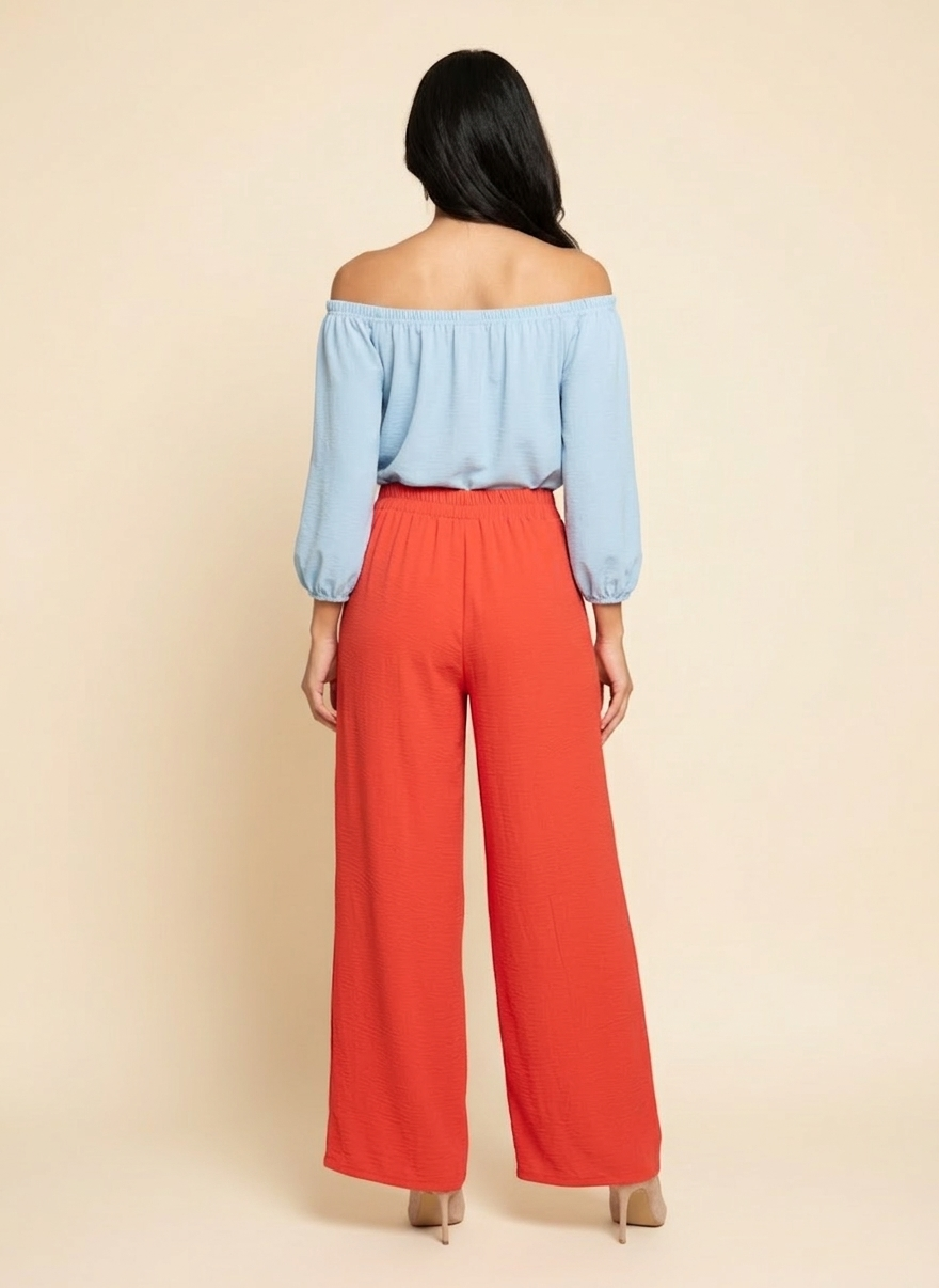 6122 Deep Coral Pleated Trousers with Side Pocket