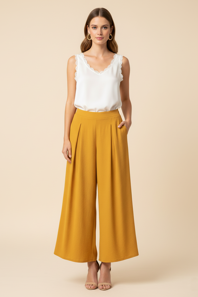 6122 Honey Mustard Pleated Trousers with Side Pocket