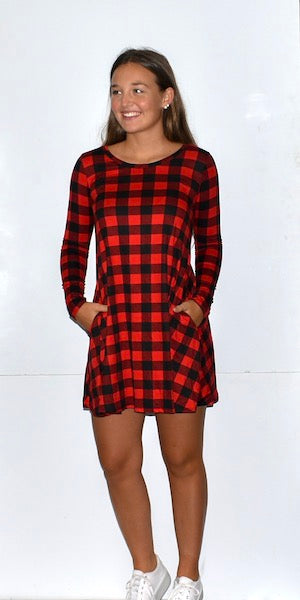 3264 Red/Black Haci Plaid Pocket Dress