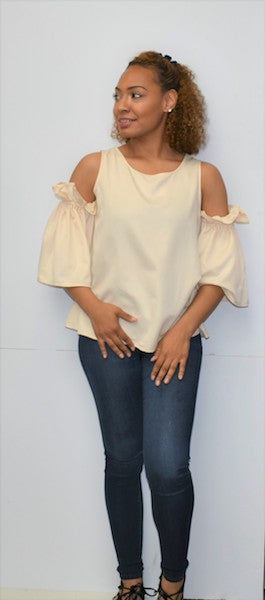 10863 Cream Open Shoulder Top