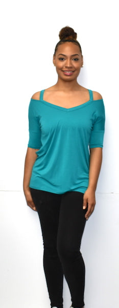 1597 Teal Strapped Shoulder Top