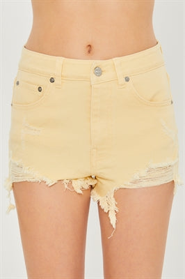 Style 6814 Yellow Denim Frayed bottom Shorts