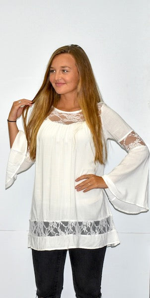 1586 White Lace Trimmed Tunic Top