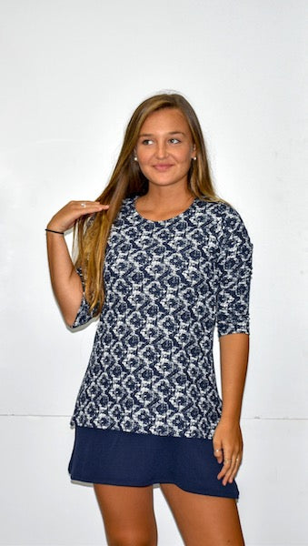 1666 Blue/White Print Dress