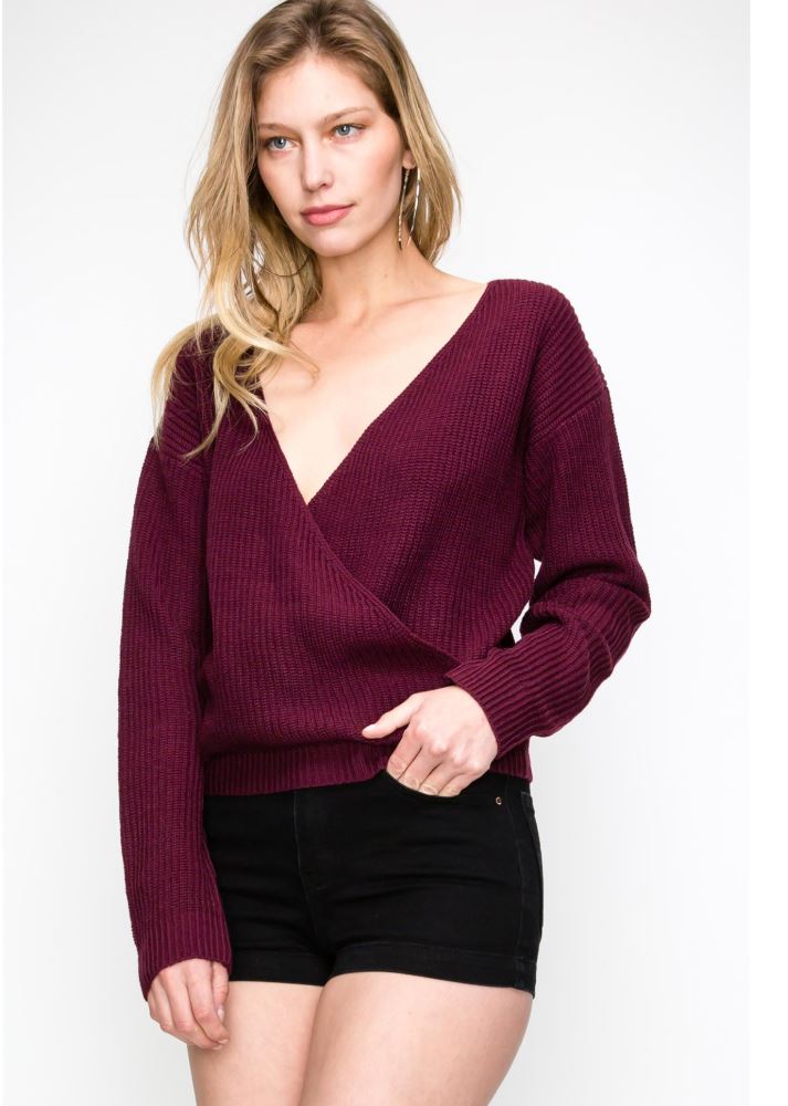 11267 Grape Overlap Crossover Sweater