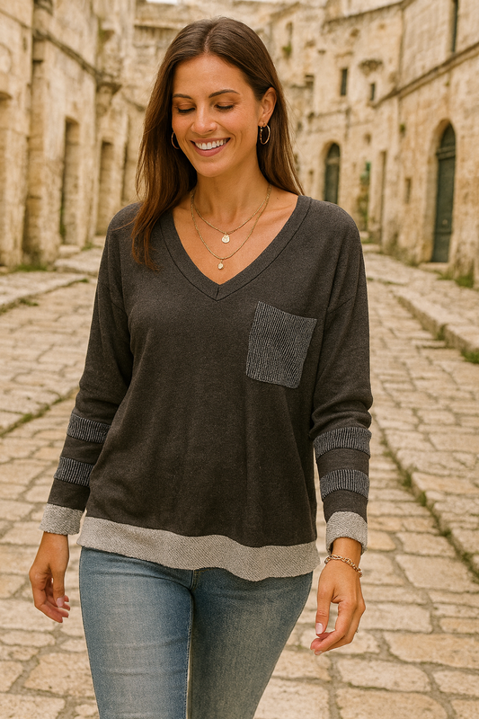 6559 Charcoal Colorblock Pullover